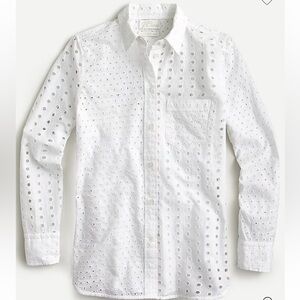 J.Crew Classic Fit Long Sleeve Button Down Shirt in White Eyelet Size 4